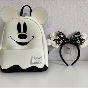 Loungefly Ghost Mickey Mini Backpack and Ears